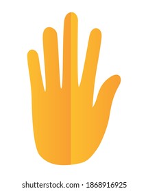 yellow silhouette with one hand and five fingers on white background vector illustration design