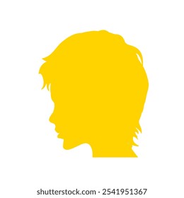 yellow silhouette from the side of a short-haired woman