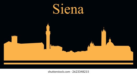 Yellow silhouette of Siena, Italy city skyline on black background. Vector