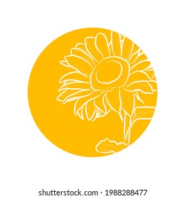 Yellow silhouette of sunflower in yellow circle. Vector illustration.