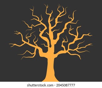 Gelbe Silhouette eines Baumes auf grauem Hintergrund. Vektorgrafik.