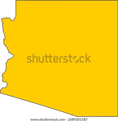 Yellow silhouette vector of Arizona state boundary, rendered in a solid yellow fill, providing a clean, minimalist, and impactful graphic representation of the Southwestern U.S. territory.

