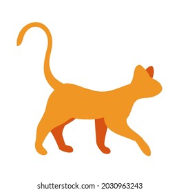 Yellow silhouette of a walking cat. Vector illustration for icon, logo, print, icon, card, emblem, label, tattoo