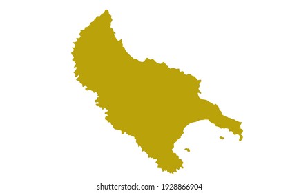 Yellow silhouette of Zakynthos Island in Greece on a white background