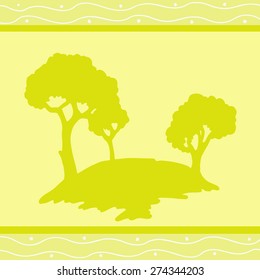 yellow silhouettes of trees in the frame