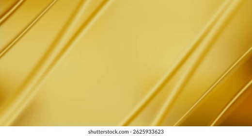 Yellow silk satin. Draped fabric. golden color. Luxury background. Space for design. Template. Flat lay, top view table.Web banner. Christmas,wedding,bridal,beauty, valentine, romance, award, reward.