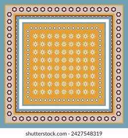 Yellow silk scarf pattern design. Scarves with flower motif ornament