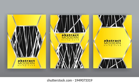 Yellow and silver abstract futuristic templates set, modern creative vector pattern design for web and print decoration, summer vibes, luxury minimal pattern  banner design dynamic geometric cover
