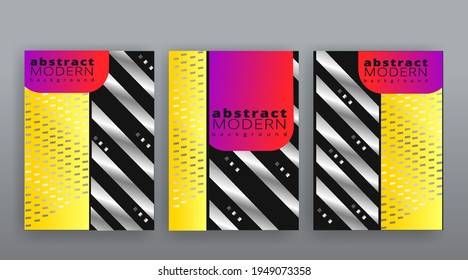 Yellow and silver abstract futuristic templates set, modern creative vector pattern design for web and print decoration, summer vibes, luxury minimal pattern  banner design dynamic geometric cover