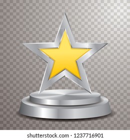 yellow silver star on silver podium, vector template for cosmetics, show business, sports or something else
