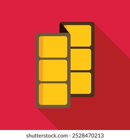 Yellow sim card chip for smartphone showing contacts, flat vector illustration with long shadow