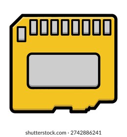 Yellow sim card with gray slots and black outline on white background for mobile phone network