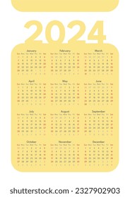 Yellow Simple 2024 Calendar Template for Print