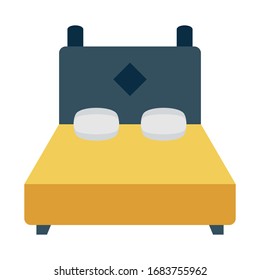 Yellow Simple Clean Shiny Bed Flat Vector Icon Design Concept, Home Furniture on White background