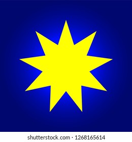 Yellow simple flat style light star flares isolated on sky blue background