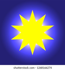 Yellow simple flat style light star flares isolated on sky blue background