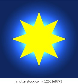 Yellow simple flat style light star flares isolated on sky blue background