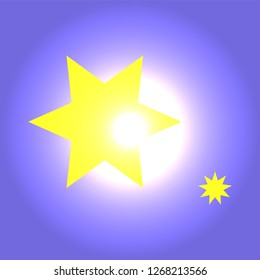 Yellow simple flat style light star flares isolated on sky blue background