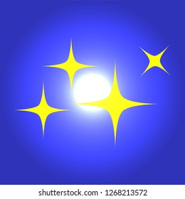 Yellow simple flat style light star flares isolated on sky blue background