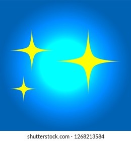 Yellow simple flat style light star flares isolated on sky blue background