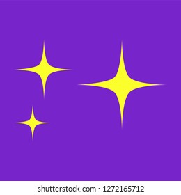 Yellow simple flat style light star flares isolated on violet background