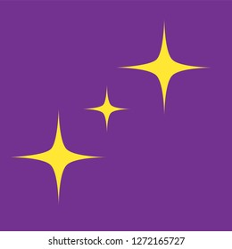 Yellow simple flat style light star flares isolated on violet background