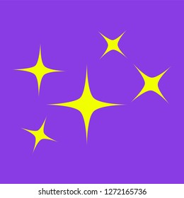 Yellow simple flat style light star flares isolated on violet background