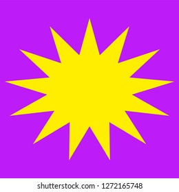 Yellow simple flat style light star flares isolated on violet background