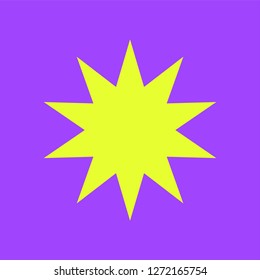 Yellow simple flat style light star flares isolated on violet background