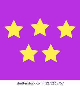Yellow simple flat style light star flares isolated on violet background