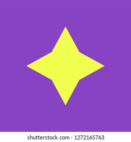 Yellow simple flat style light star flares isolated on violet background