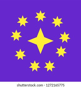 Yellow simple flat style light star flares isolated on violet background