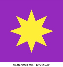 Yellow simple flat style light star flares isolated on violet background