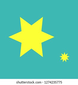  Yellow simple flat style light star flares isolated on 
turquoise background. Vector illustration