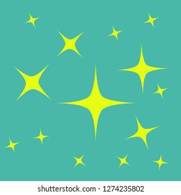  Yellow simple flat style light star flares isolated on 
turquoise background. Vector illustration