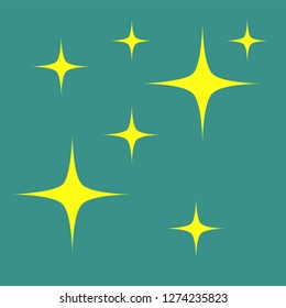  Yellow simple flat style light star flares isolated on 
turquoise background. Vector illustration