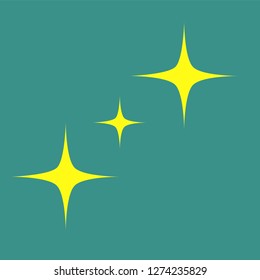  Yellow simple flat style light star flares isolated on 
turquoise background. Vector illustration