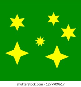 Yellow simple flat style light star flares isolated on green background. Vector illustration
