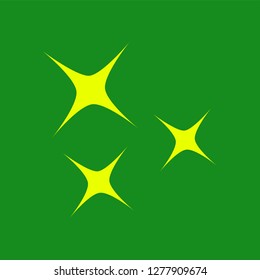 Yellow simple flat style light star flares isolated on green background. Vector illustration