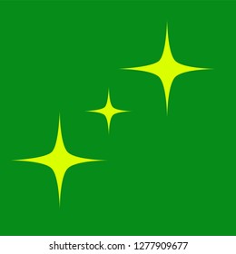 Yellow simple flat style light star flares isolated on green background. Vector illustration