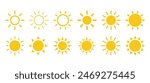 Yellow simple sun, hot summer weather symbol, heatstroke caused by sunlight, vector icon illustration material