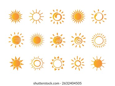 Yellow simple sun, hot summer weather symbol, heatstroke caused by sunlight, vector icon illustration material.