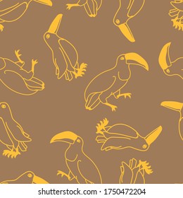 Yellow simple toucans vector seamless pattern for decoration, wrapping paper, textile.