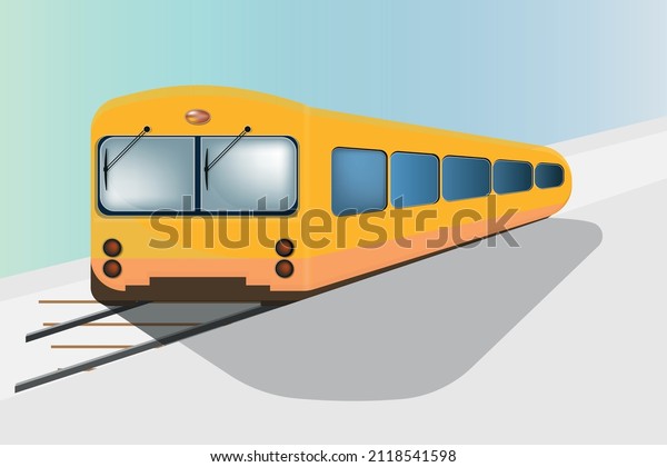 Yellow simple train or tram or bus for passengers,\
image isolation on light background.eps 10.vector illustration, on\
light and soft colours, logo design for stock style or transport\
game for kid