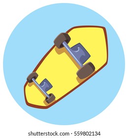 Yellow skateboard. Summer time to skate. Sport move. 