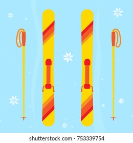 Yellow ski sport with snowflake on blue background