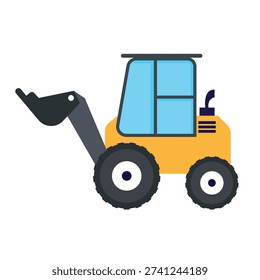 Yellow Skid Steer Loader Illustration Flat Vector Icon of Construction Front End Industrial Machinery