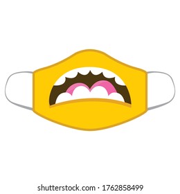 Yellow skin and scary mouth graphic design vector illustration ready for print on mouth mask.