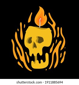YELLOW SKULL CANDLE WITH A SMALL FLAME