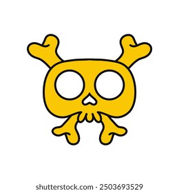 yellow skull cartoon flat design vector illustration. crossbones cartoon